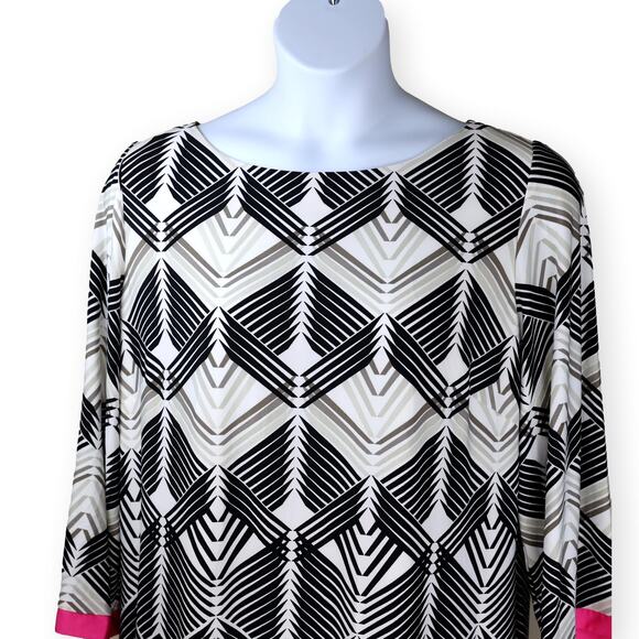 Eliza J Black White Pink Geometric Jersey Stretch Shift Dress 16W - Picture 2 of 10
